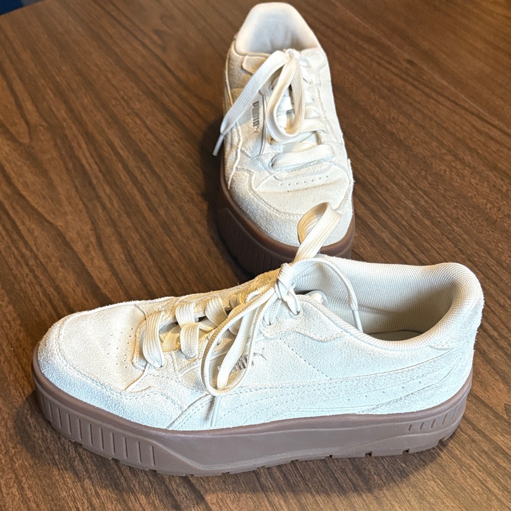 Puma Women's Cream Platform Sneakers with Brown Sole